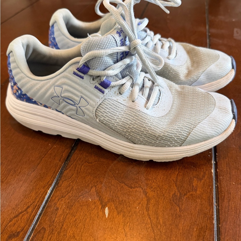 Under Armour Light Gray and Purple Youth Sneakers